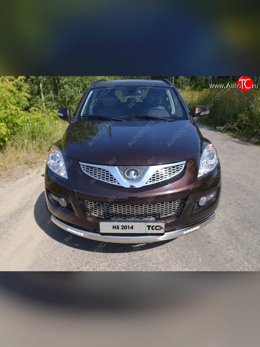 Защита переднего бампера нижняя длинная овальная с ДХО 75х42 мм ТСС Тюнинг Great Wall Hover H5 (2010-2017) (нержавейка)  в Самаре Самарской области