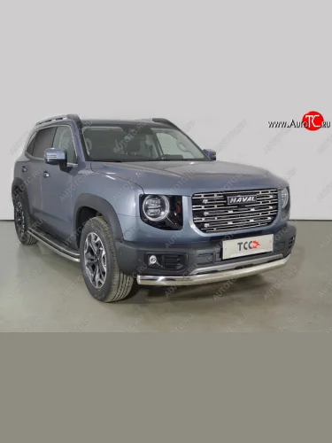 Защита переднего бампера нижняя длинная овальная с ДХО 75х42 мм ТСС Тюнинг (нержавейка) Haval Dargo (2022-2025)