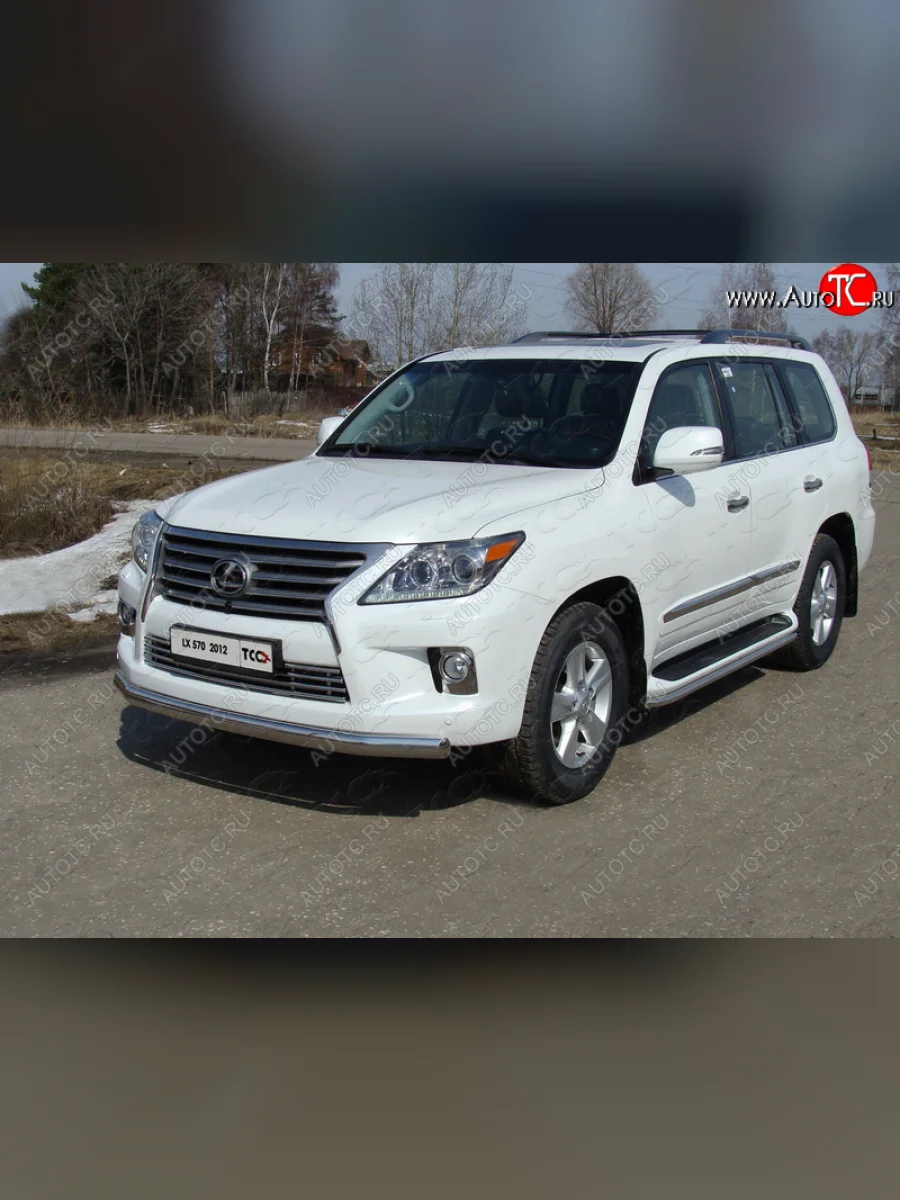 Защита переднего бампера нижняя овальная длинная 75*42 мм ТСС Тюнинг Lexus LX570 J200 1-ый рестайлинг (2012-2015) (нержавейка)  с доставкой в г. Пермь