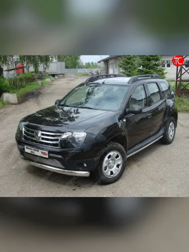 Защита переднего бампера овальная длинная 75*42 мм ТСС Тюнинг (нержавейка) Renault Duster HS дорестайлинг (2010-2015)