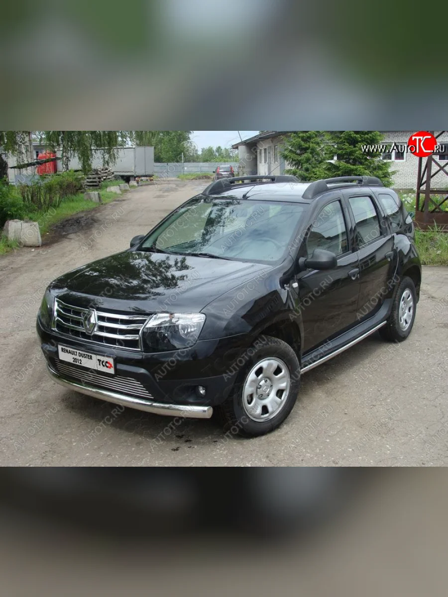 Защита переднего бампера овальная длинная 75*42 мм ТСС Тюнинг Renault Duster HS дорестайлинг (2010-2015) (нержавейка)  в Керчи Республика Крым