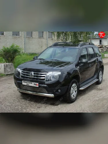 Защита передняя овальная короткая 75х42 мм ТСС Тюнинг (нержавейка) Renault Duster HS дорестайлинг (2010-2015)