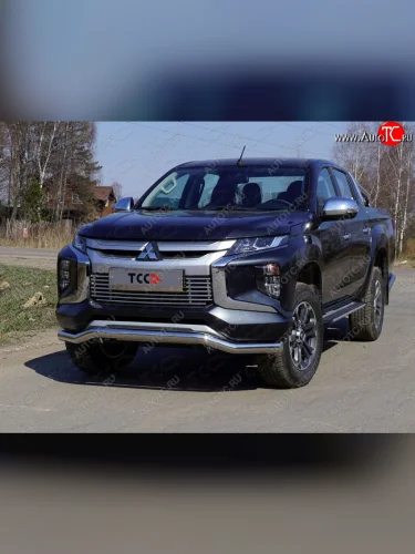 Защита переднего бампера волна d76,1 мм ТСС Тюнинг (нержавейка) Mitsubishi L200  5 KK,KL (2018-2022) рестайлинг