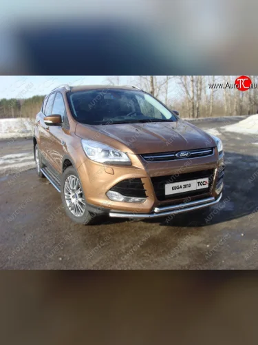 Защита передняя двойная d42,4*42,4 мм ТСС Тюнинг (нержавейка) Ford Kuga 2 дорестайлинг (2013-2016)
