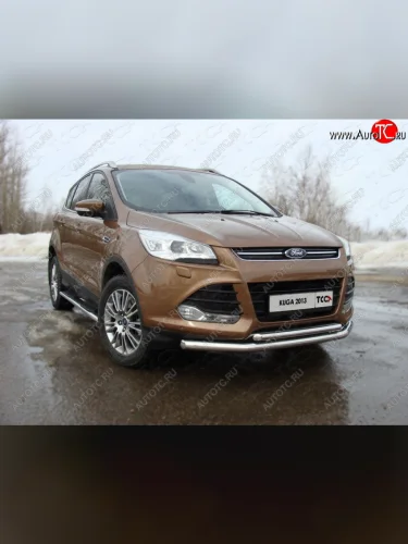 Защита передняя двойная d42,4*42,4 мм ТСС Тюнинг (нержавейка) Ford Kuga 2 дорестайлинг (2013-2016)