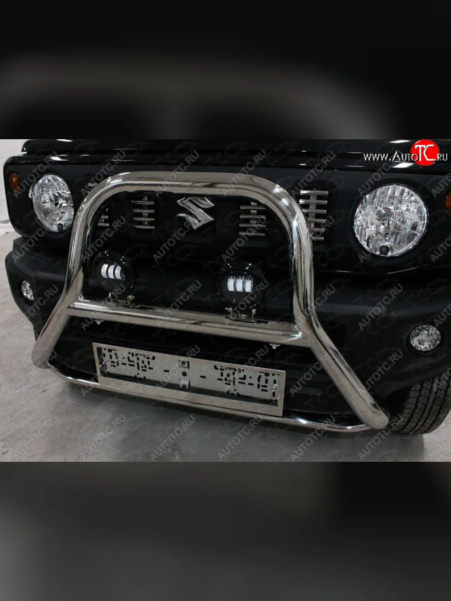 Защита переднего бампера кенгурин высокий с фарами 60,3*75 мм ТСС Тюнинг Suzuki Jimny JB64 (2018-2025) (нержавейка)  в Керчи Республика Крым