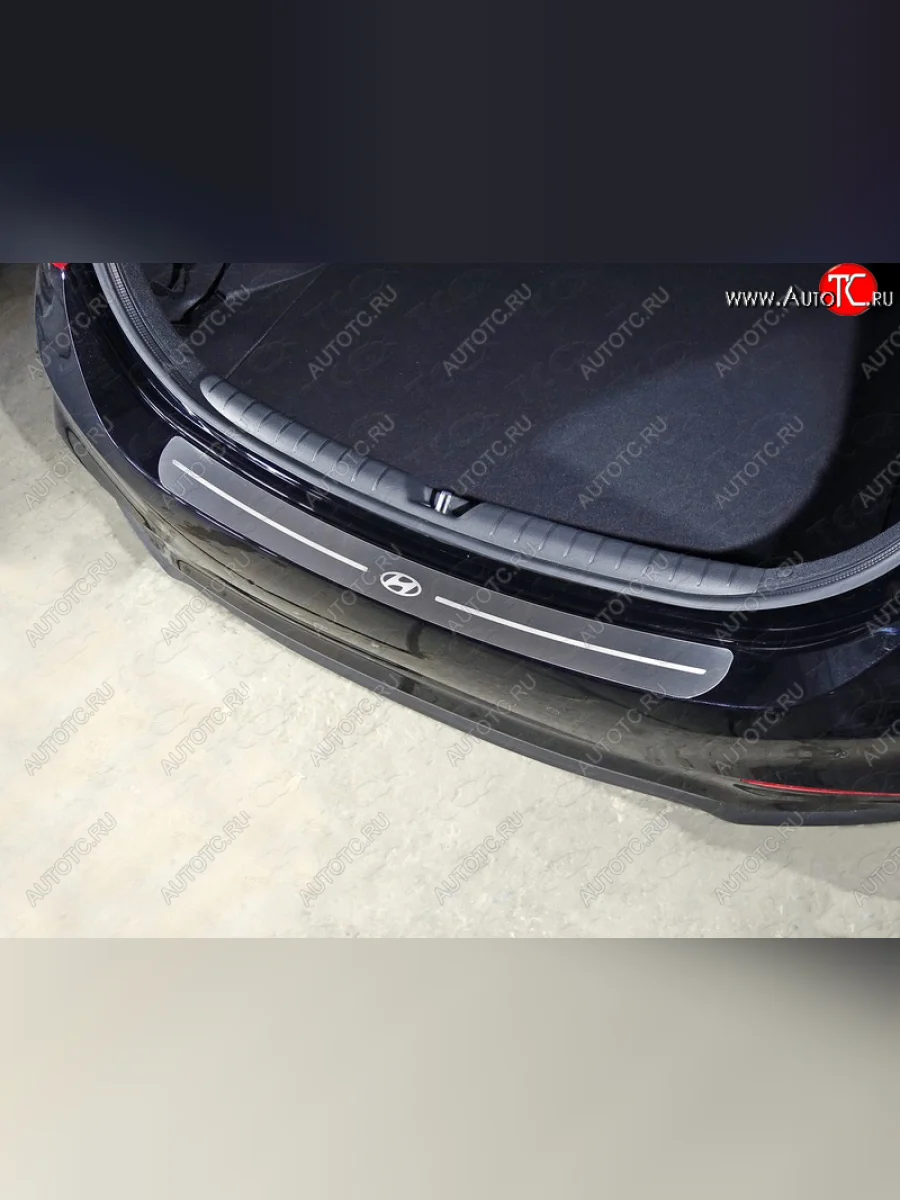 Накладки на задний бампер, ТСС Тюнинг Hyundai Solaris HCR седан дорестайлинг (2017-2020) (лист шлифованный логотип Hyundai)  в Перми Пермском крае