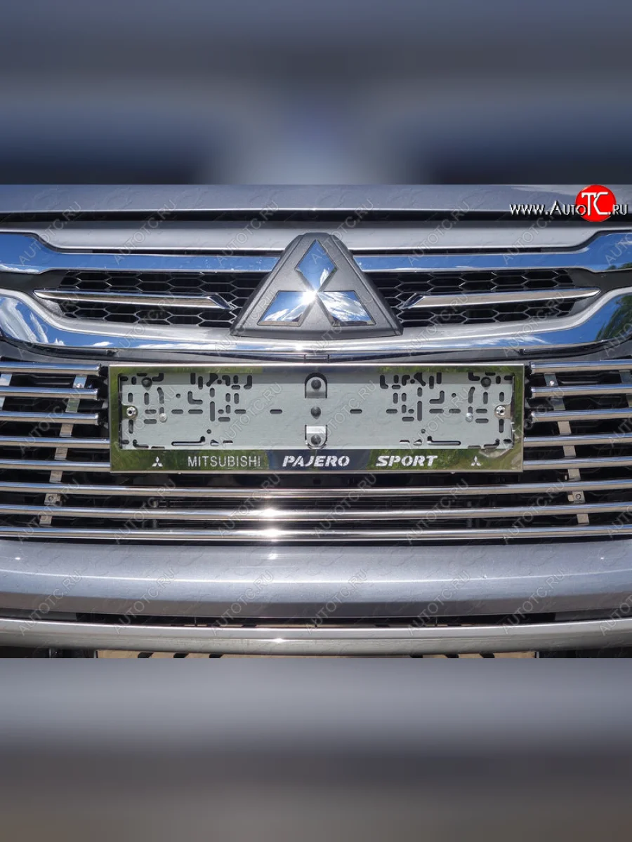 Рамка гос. номера ТСС Тюнинг Mitsubishi Pajero Sport QE дорестайлинг (2015-2021) (нержавейка)  в Самаре Самарской области