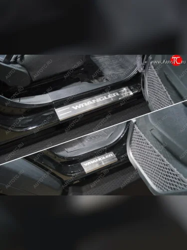 Накладки на пороги ТСС Тюнинг (лист шлифованный надпись Wrangler) Jeep Wrangler JL 3 дв. дорестайлинг (2018-2024)