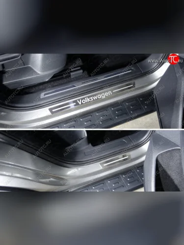 Накладки на пороги внешние ТСС Тюнинг (лист шлифованный надпись Volkswagen) Volkswagen Tiguan Mk2 дорестайлинг (2016-2020)