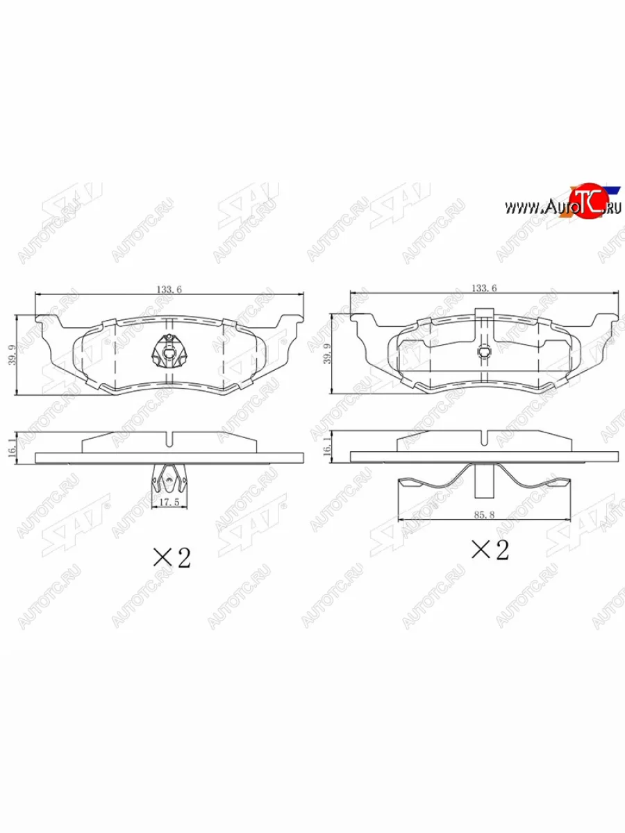 Колодки тормозные задние RH-LH SAT Dodge Caravan минивэн (1996-2000)  в Керчи Республика Крым
