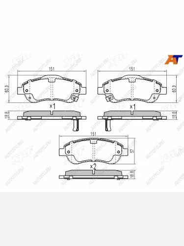 Колодки тормозные перед FL-FR SAT Honda CR-V RE1,RE2,RE3,RE4,RE5,RE7 дорестайлинг (2007-2010)