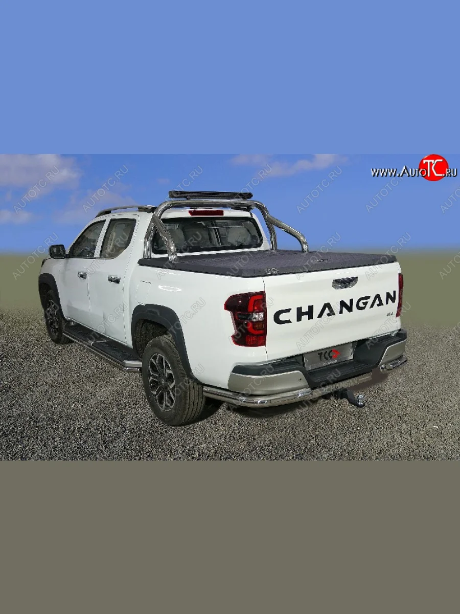 Защита кузова (для крышки) d 76,1 мм со светодиодной фарой ТСС Тюнинг Changan Hunter Plus пикап (2022-2025) (нержавейка)  в Перми Пермском крае