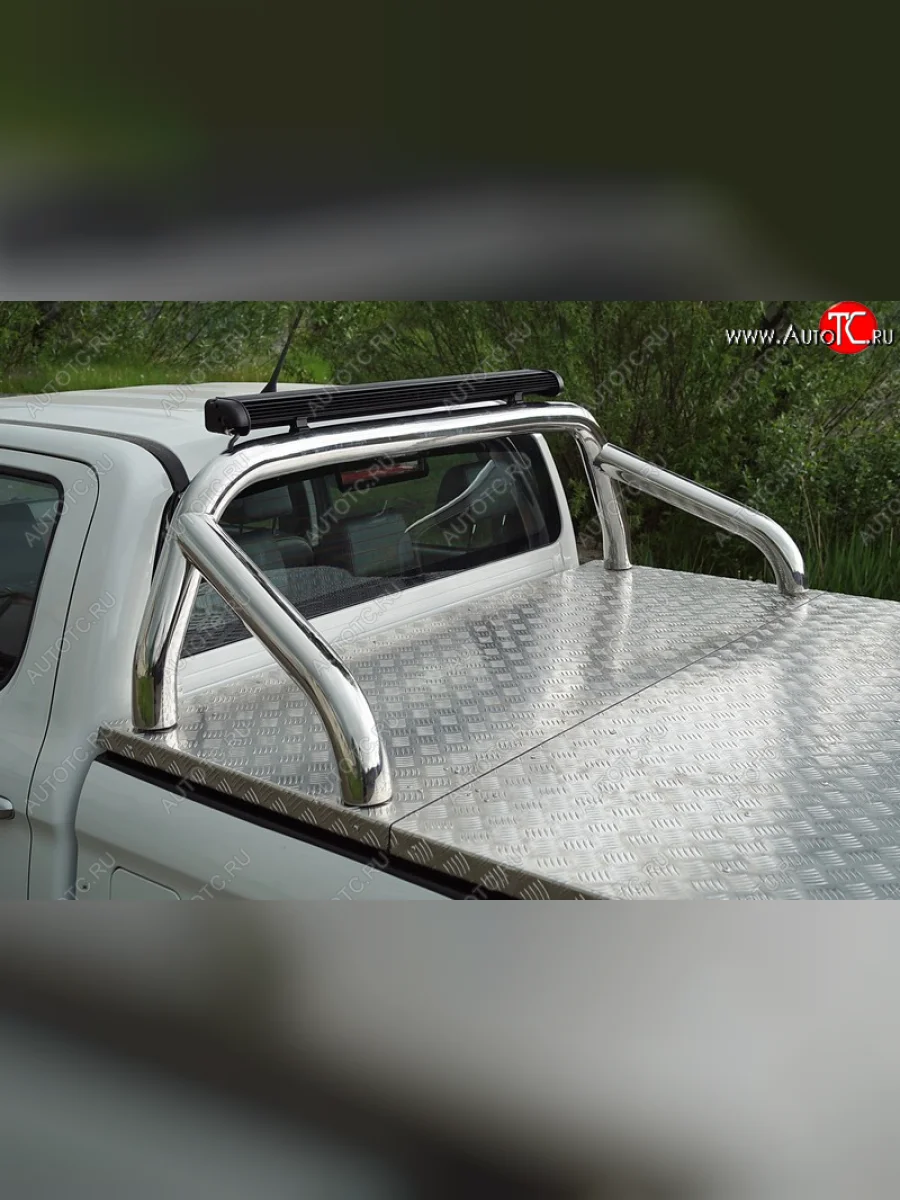 Защита кузова (для крышки) d 76,1 мм со светодиодной фарой ТСС Тюнинг JAC T6 пикап (2018-2024) (нержавейка)  в Перми Пермском крае