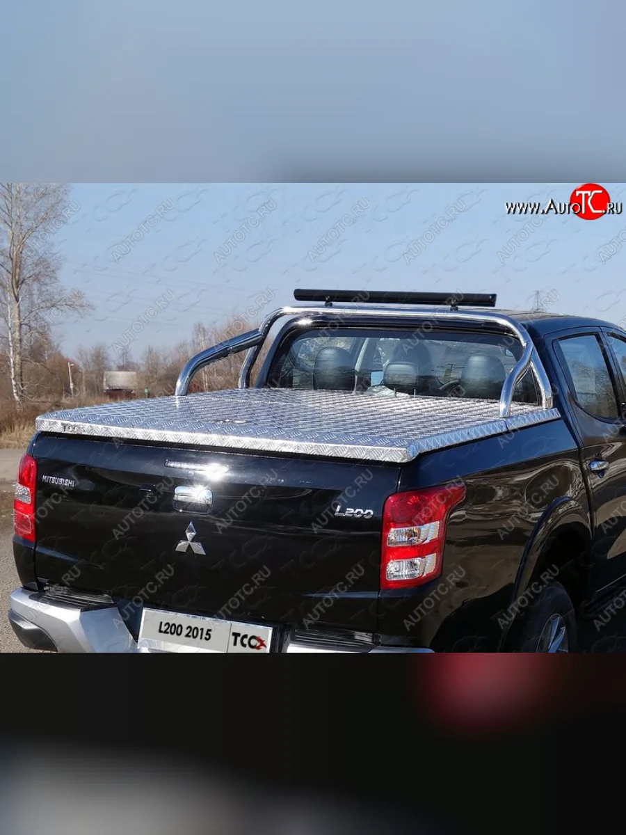 Защита кузова (для крышки) со светодиодной фарой d75х42 мм ТСС Тюнинг Mitsubishi L200 5 KK,KL рестайлинг (2018-2022) (нержавейка)  в Керчи Республика Крым
