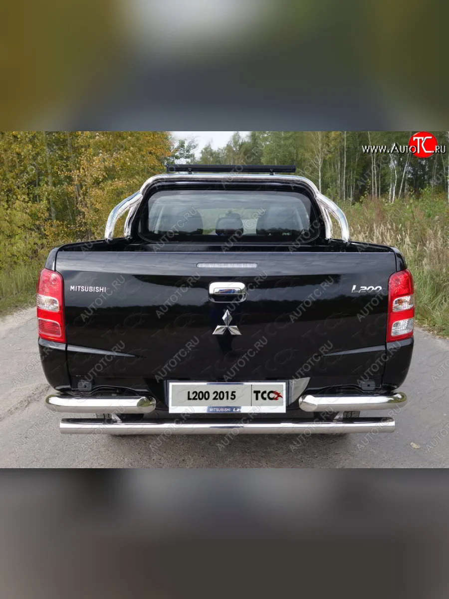 Защита кузова (только для кузова) со светодиодной фарой d75х42 мм ТСС Тюнинг Mitsubishi L200 5 KK,KL дорестайлинг (2015-2019) (нержавейка)  в Керчи Республика Крым