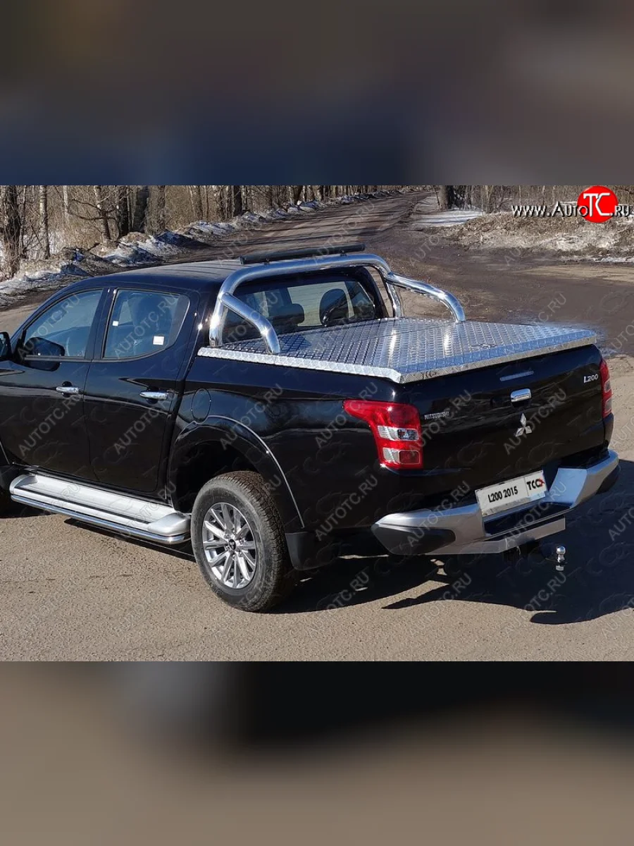 Защита кузова d76,1 мм (для крышки) со светодиодной фарой ТСС Тюнинг Mitsubishi L200 5 KK,KL рестайлинг (2018-2022) (нержавейка)  в Керчи Республика Крым