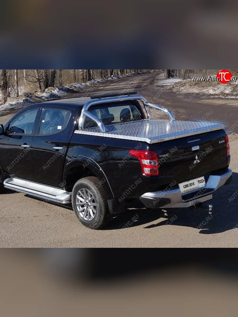 Защита кузова d76,1 мм (для крышки) со светодиодной фарой ТСС Тюнинг Mitsubishi L200 5 KK,KL дорестайлинг (2015-2019) (нержавейка)  в Перми Пермском крае
