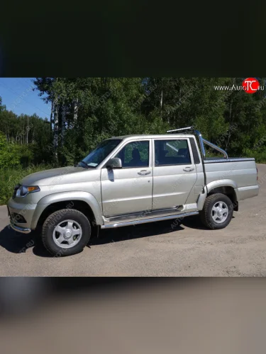 Защита кузова (для крышки) d 76,1 мм со светодиодной фарой ТСС Тюнинг (нержавейка) Уаз Патриот  23632 (2014-2025) 1 рестайлинг пикап, 2-ой рестайлинг пикап