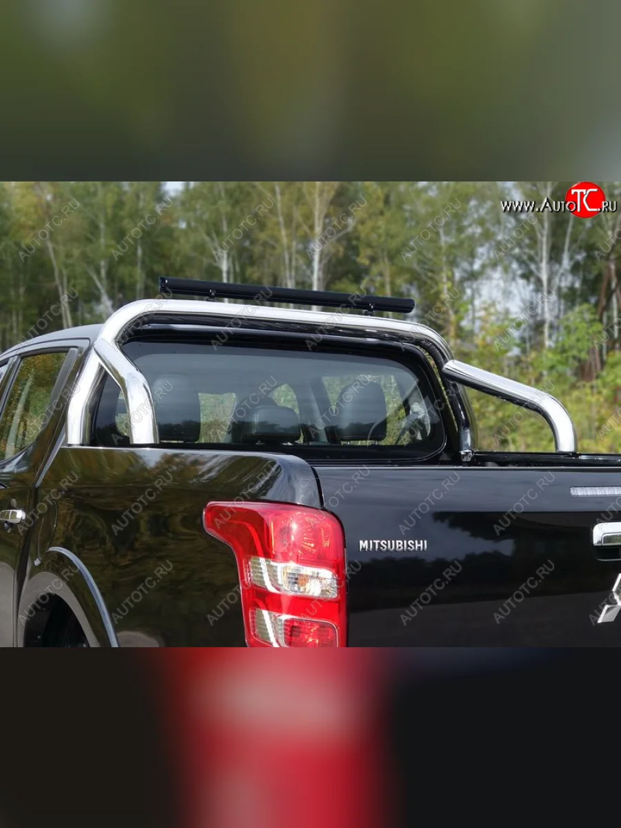 Защита кузова (для кузова) d 76,1 мм со светодиодной фарой ТСС Тюнинг Mitsubishi L200 5 KK,KL рестайлинг (2018-2022) (нержавейка)  в Керчи Республика Крым