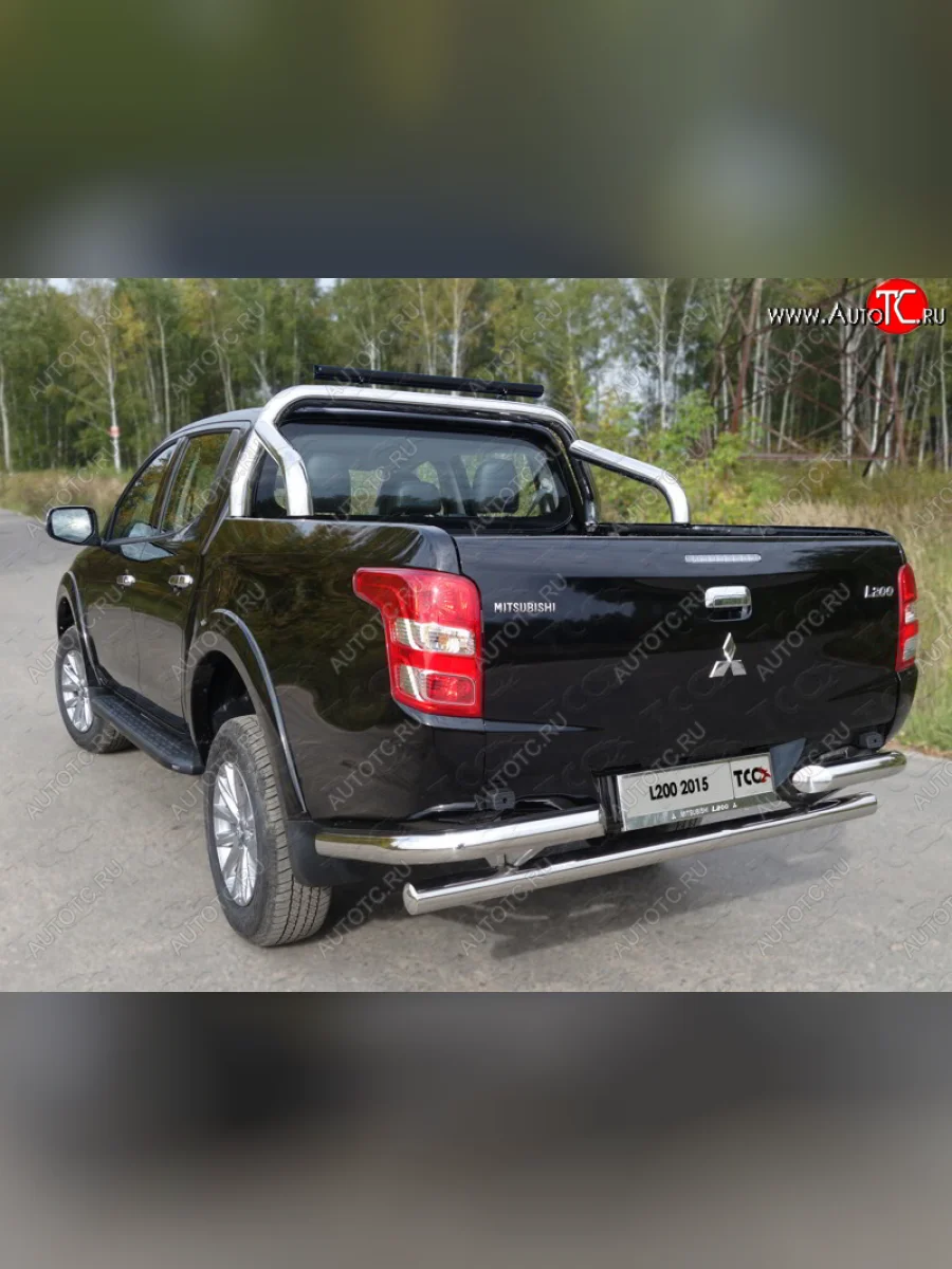 Защита кузова (для кузова) d 76,1 мм со светодиодной фарой ТСС Тюнинг Mitsubishi L200 5 KK,KL дорестайлинг (2015-2019) (нержавейка)  в Керчи Республика Крым