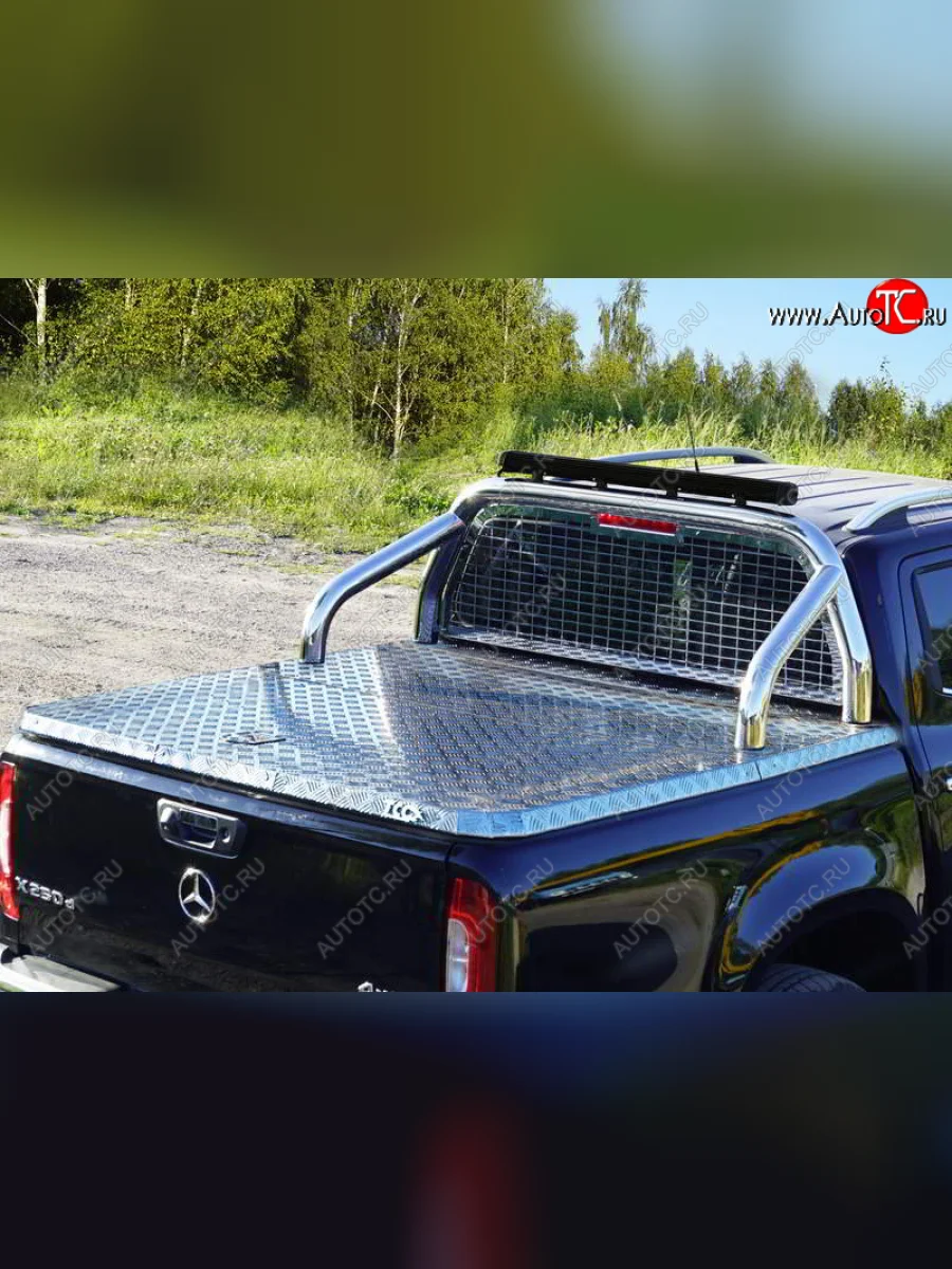 Защита кузова и заднего стекла (для крышки) со светодиодной фарой d 76,1 мм ТСС Тюнинг Mercedes-Benz X class W470 (2017-2020) (нержавейка)  в Воронеже Воронежской области