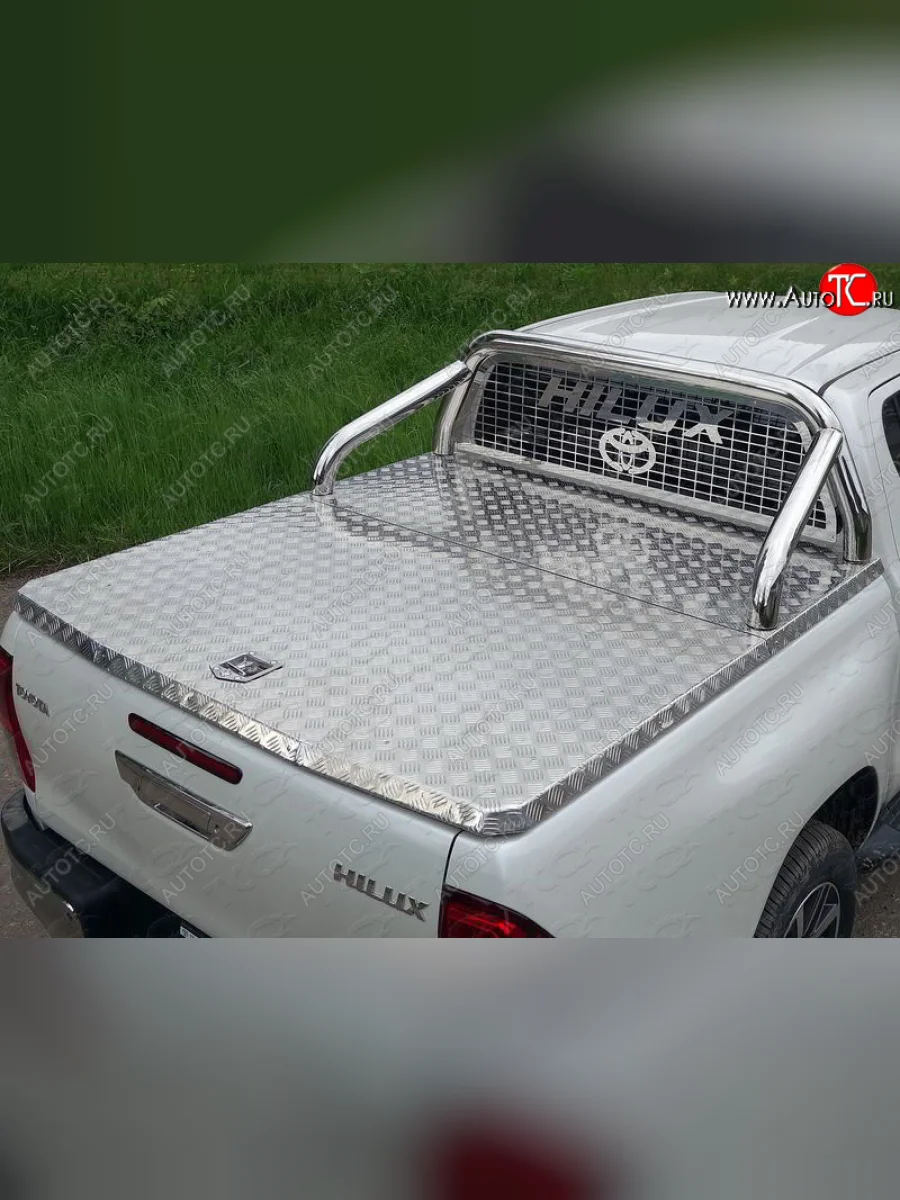 Защита кузова и заднего стекла (нержавейка Ø76,1) ТСС Тюнинг Toyota Hilux AN120 дорестайлинг (2016-2020) (для крышки, с  надписью)  с доставкой в г. Керчь