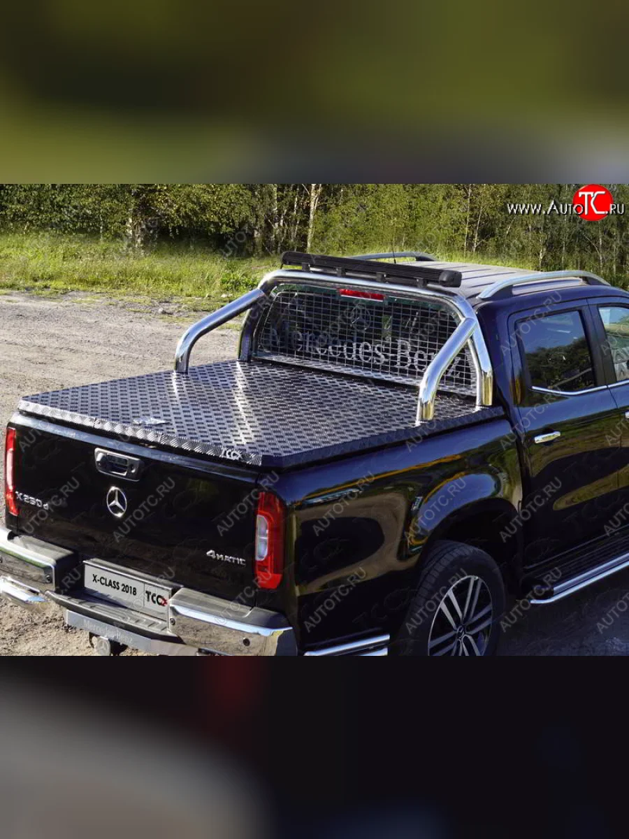 Защита кузова и заднего стекла (для крышки) со светодиодной фарой d 76,1 мм ТСС Тюнинг Mercedes-Benz X class W470 (2017-2020) (нержавейка)  в Керчи Республика Крым