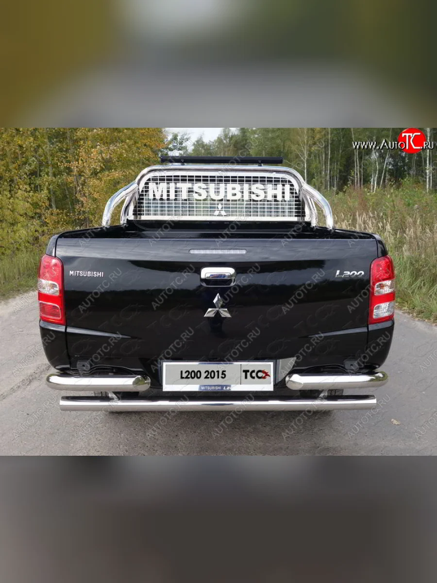 Защита кузова и заднего стекла (только для кузова) d 75х42 мм со светодиодной фарой ТСС Тюнинг Mitsubishi L200 5 KK,KL дорестайлинг (2015-2019) (нержавейка)  в Перми Пермском крае