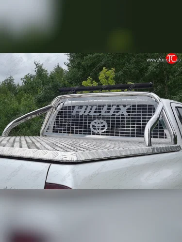 Защита кузова и заднего стекла (нержавейка Ø75х42) ТСС Тюнинг (без крышки, со светодиодной фарой) Toyota Hilux AN120 дорестайлинг (2016-2020)