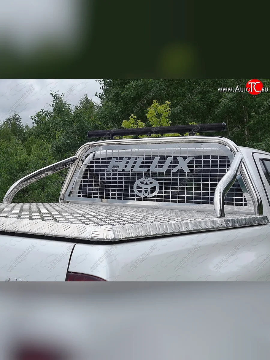 Защита кузова и заднего стекла (нержавейка Ø75х42) ТСС Тюнинг Toyota Hilux AN120 дорестайлинг (2016-2020) (без крышки, со светодиодной фарой)  с доставкой в г. Пермь