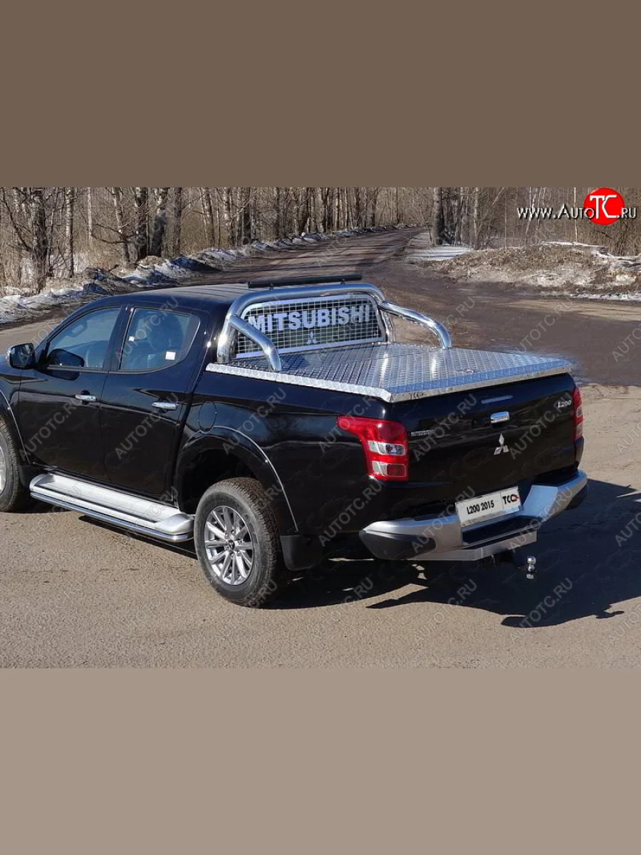 Защита кузова и заднего стекла (для крышки) со светодиодной фарой d 76,1 мм ТСС Тюнинг Mitsubishi L200 5 KK,KL дорестайлинг (2015-2019) (нержавейка)  в Перми Пермском крае