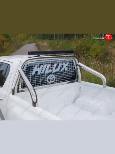 Защита кузова и заднего стекла (нержавейка Ø76,1) ТСС Тюнинг (без крышки, со светодиодной фарой) Toyota Hilux AN120 дорестайлинг (2016-2020)