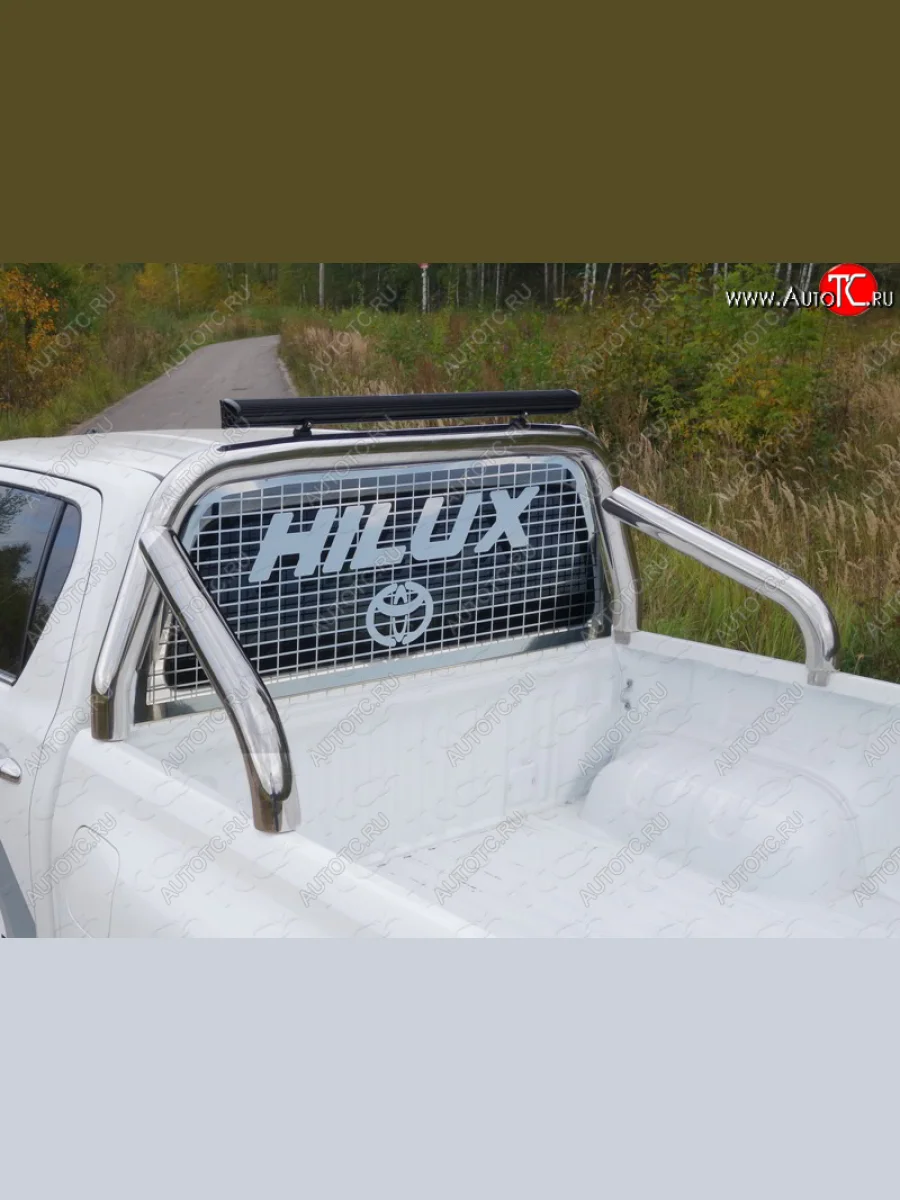 Защита кузова и заднего стекла (нержавейка Ø76,1) ТСС Тюнинг Toyota Hilux AN120 дорестайлинг (2016-2020) (без крышки, со светодиодной фарой)  с доставкой в г. Пермь