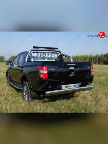 Защита кузова и заднего стекла (только для кузова) d 76,1 мм светодиодной фарой ТСС Тюнинг (нержавейка) Mitsubishi L200  5 KK,KL (2015-2019) дорестайлинг