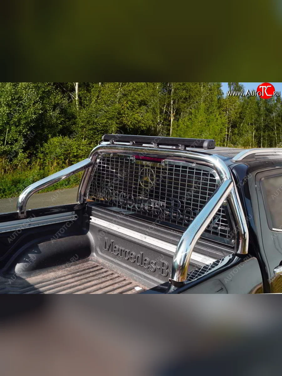 Защита кузова и заднего стекла (только для кузова) d 76,1 мм светодиодной фарой ТСС Тюнинг Mercedes-Benz X class W470 (2017-2020) (нержавейка)  в Керчи Республика Крым