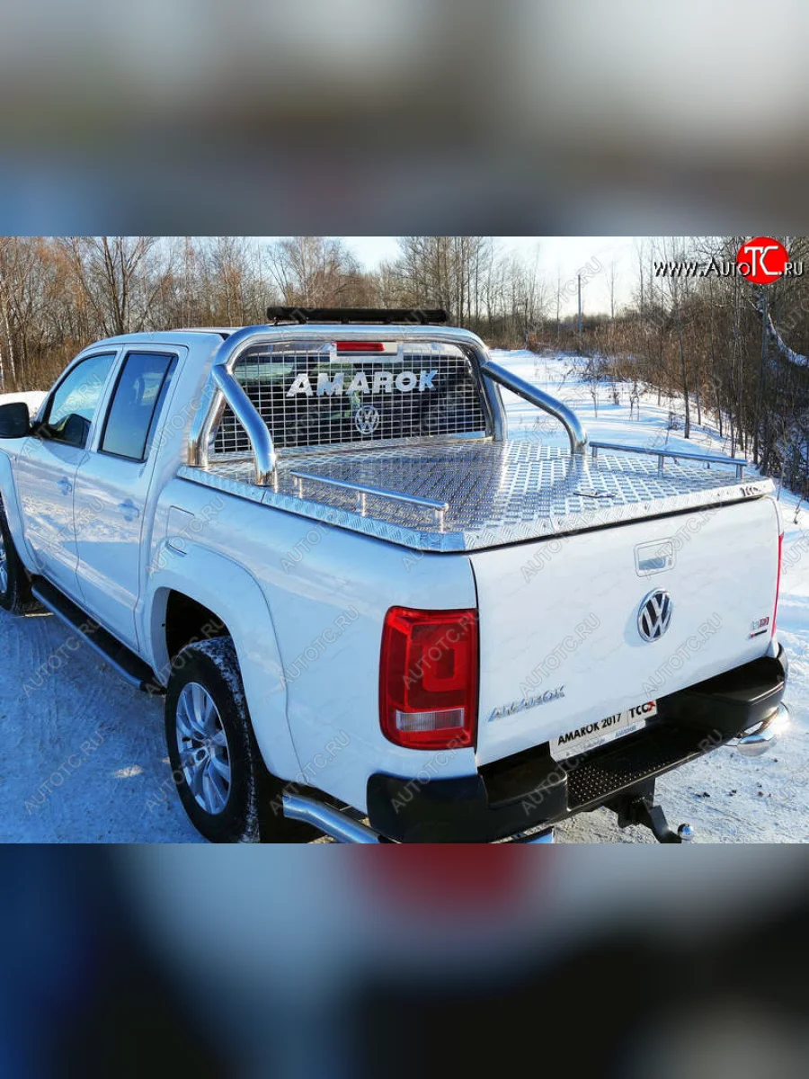 Защита кузова и заднего стекла (на крышку) d 76,1 мм светодиодной фарой ТСС Тюнинг Volkswagen Amarok рестайлинг (2016-2022) (нержавейка)  в Воронеже Воронежской области