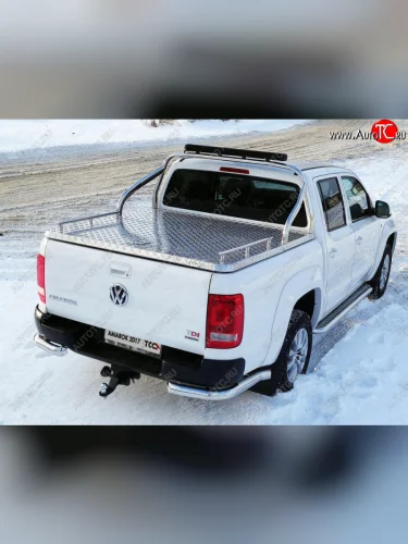 Защита кузова (для крышки) d 75*42 мм светодиодной фарой ТСС Тюнинг (нержавейка) Volkswagen Amarok (2016-2022) рестайлинг