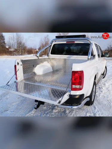 Защита кузова (только для кузова) d 76,1 мм светодиодной фарой ТСС Тюнинг (нержавейка) Volkswagen Amarok (2016-2022) рестайлинг