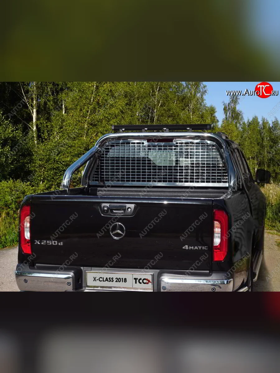 Защита кузова и заднего стекла (только для кузова) d 76,1 мм со светодиодной фарой ТСС Тюнинг Mercedes-Benz X class W470 (2017-2020) (нержавейка)  в Керчи Республика Крым