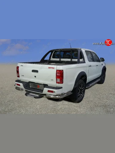 Защита заднего бампера (уголки двойные) d 6,1*42,4 мм ТСС Тюнинг (нержавейка) JAC T8 PRO (2020-2025)