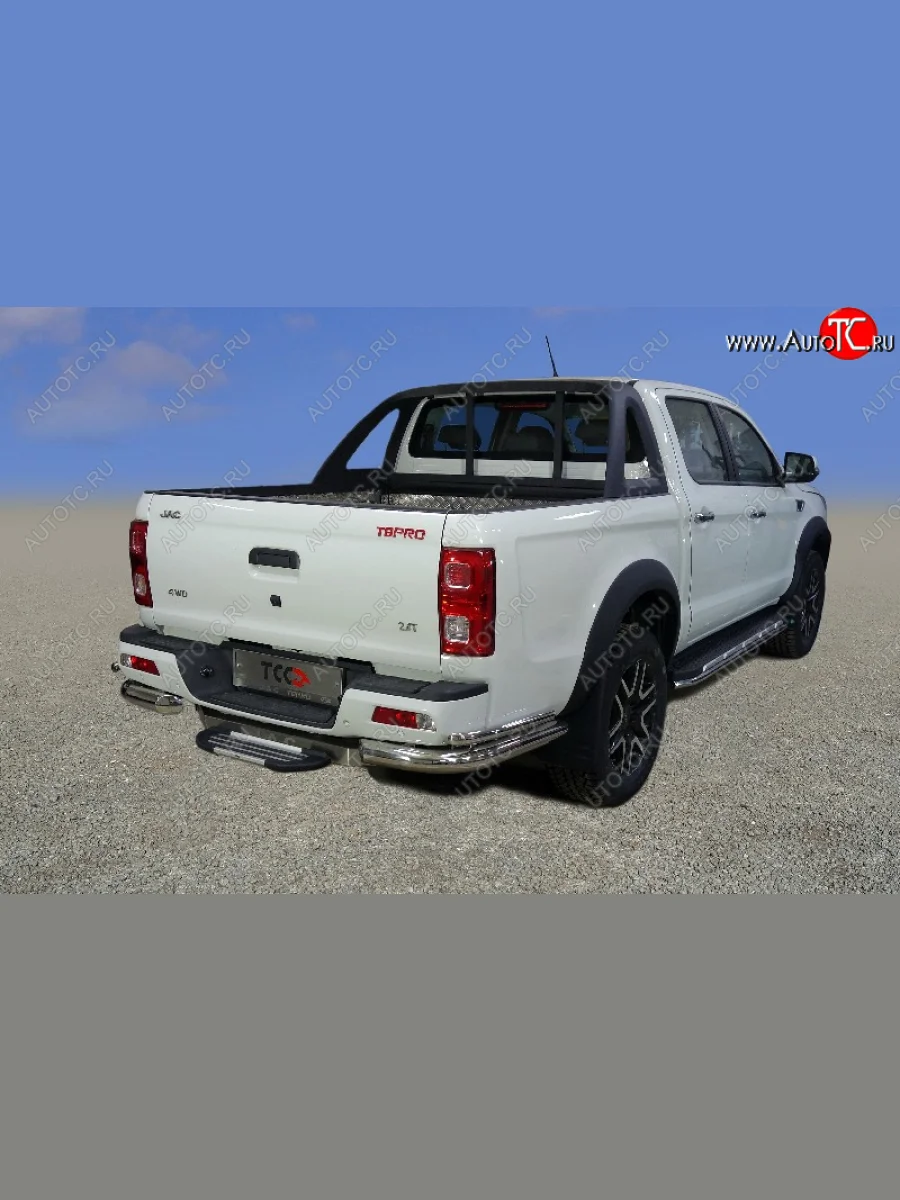 Защита заднего бампера (уголки двойные) d 6,1*42,4 мм ТСС Тюнинг JAC T8 PRO (2020-2025) (нержавейка)  в Керчи Республика Крым