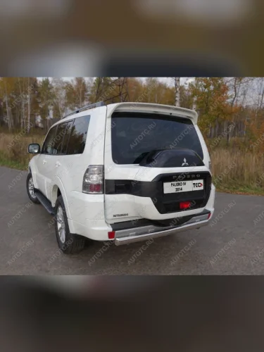 Защита заднего бампера (центральная) d 75*42 мм ТСС Тюнинг (нержавейка) Mitsubishi Pajero  4 V90 (2014-2020) 2-ой рестайлинг