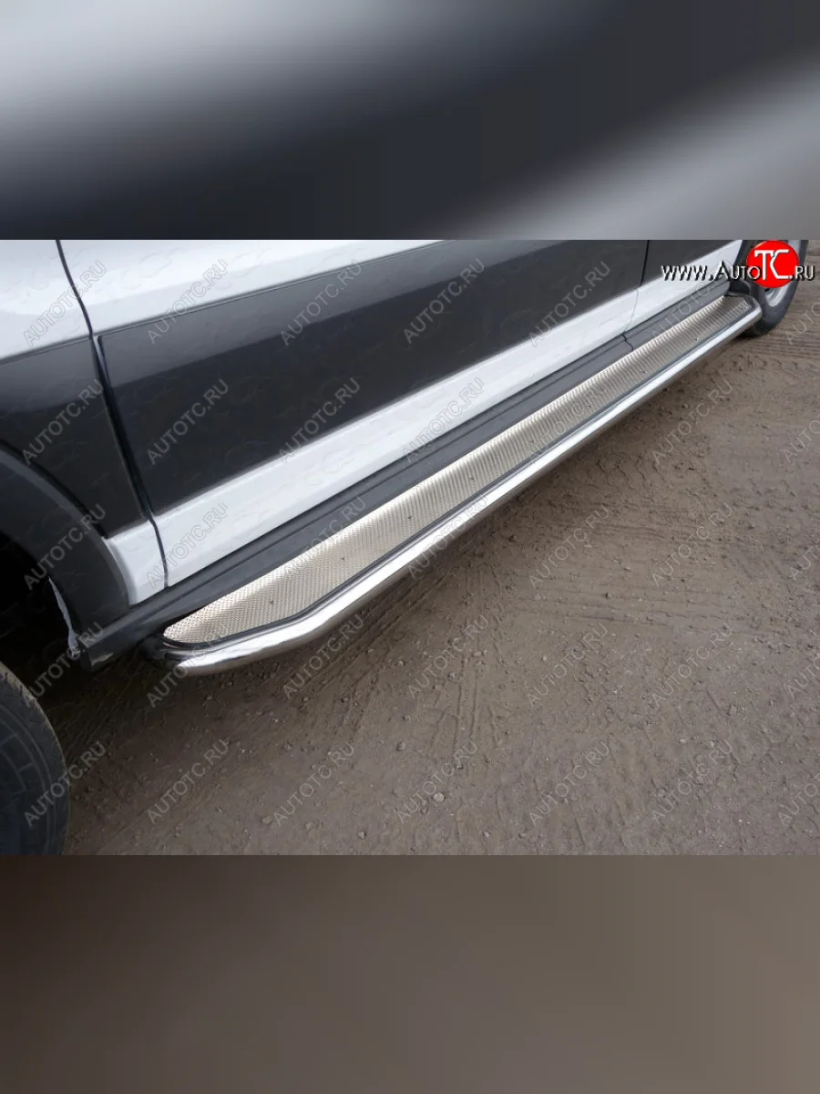 Правый порог с площадкой d 42,4 мм ТСС Тюнинг Ford Transit цельнометаллический фургон (2014-2022) (нержавеющий лист)  с доставкой в г. Керчь