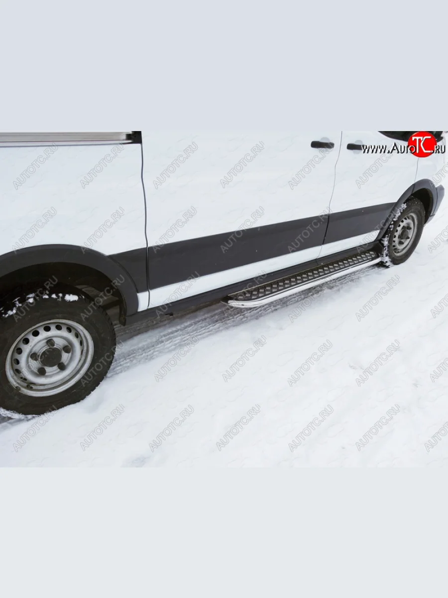 Левый порог с площадкой укороченный d 42,4 мм ТСС Тюнинг Ford Transit цельнометаллический фургон (2014-2022) (серые)  с доставкой в г. Керчь