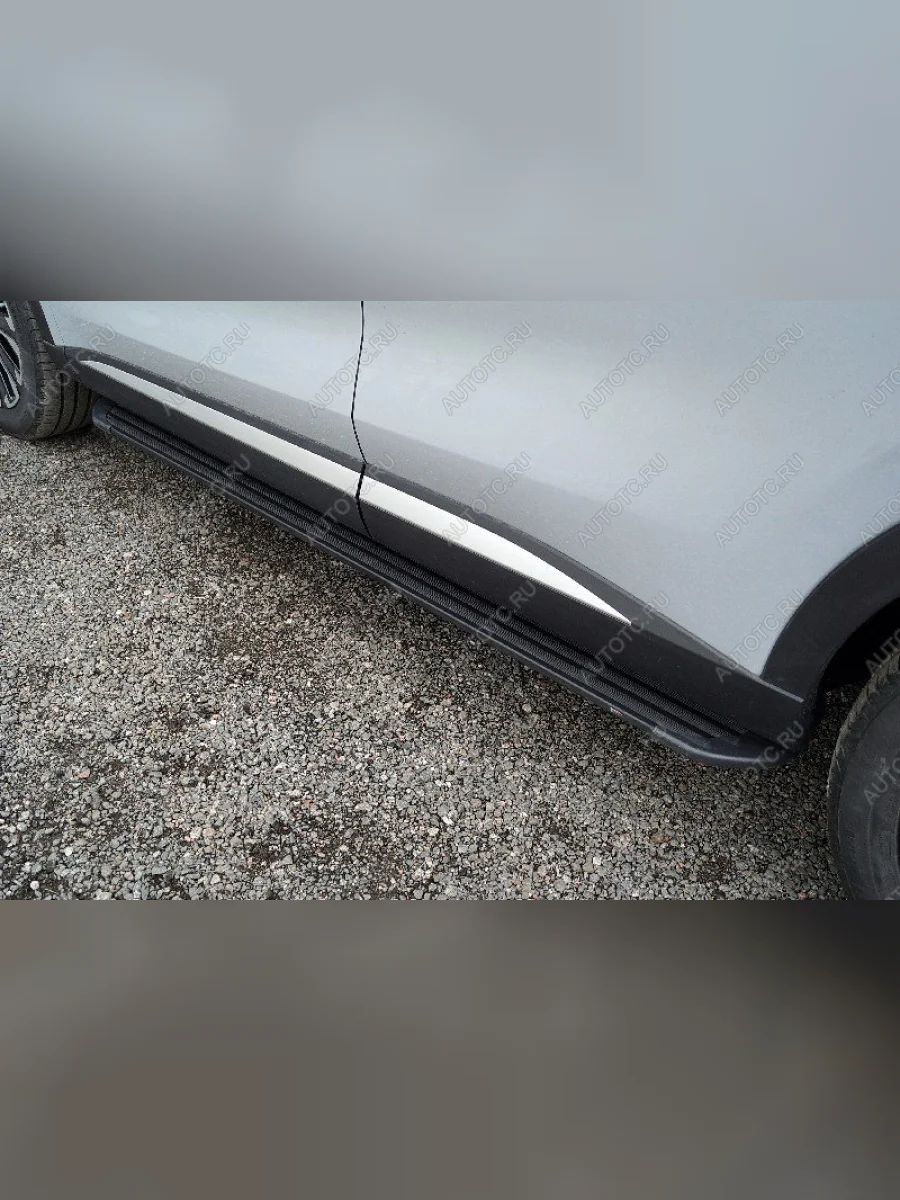 Пороги алюминиевые Slim Line ТСС Тюнинг EXEED RX (2022-2025) (Black)  с доставкой в г. Керчь