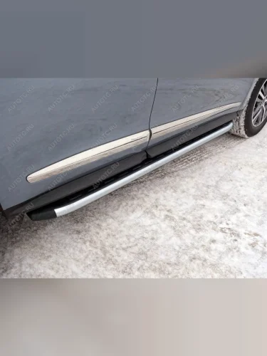 Пороги алюминиевые с пластиковой накладкой ТСС Тюнинг (серые) INFINITI Q60 CKV36 купе (2013-2016)