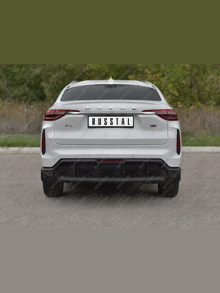 Защита заднего бампера d63 SLITKOFF  Haval F7x (2022-2024) (нержавейка окрашенная в черный цвет)  в Воронеже Воронежской области