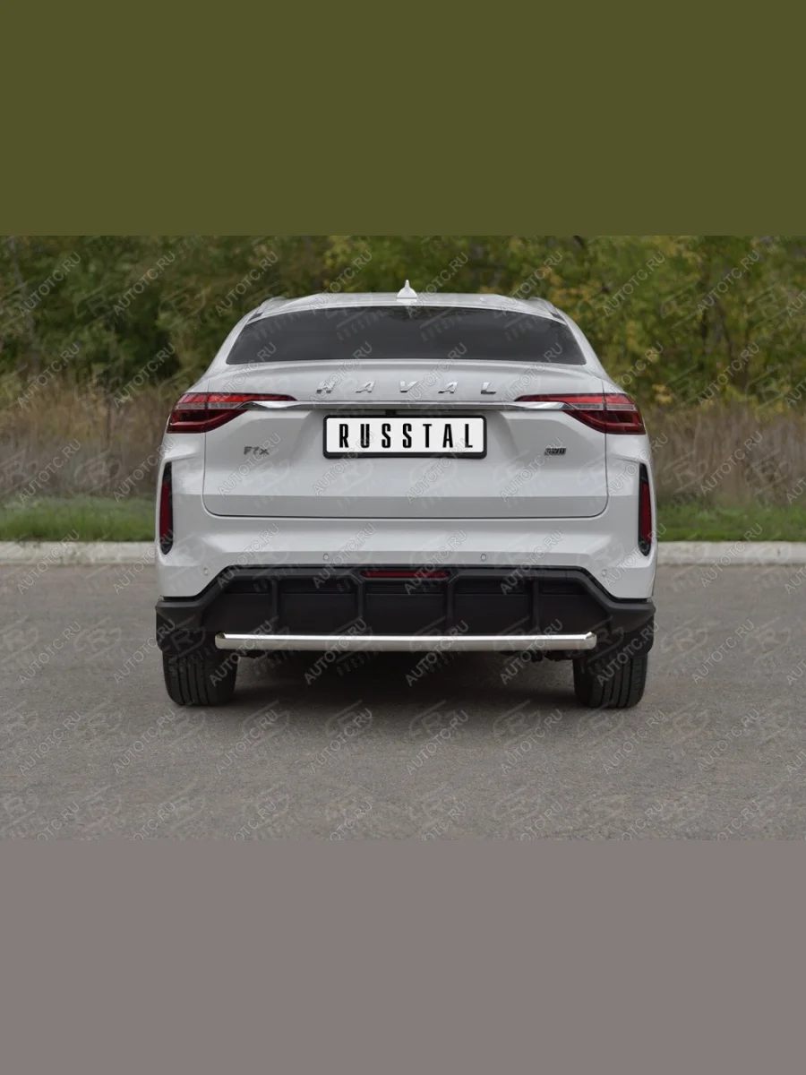 Защита заднего бампера d63 SLITKOFF  Haval F7x (2022-2024) (нержавейка полированная)  в Керчи Республика Крым