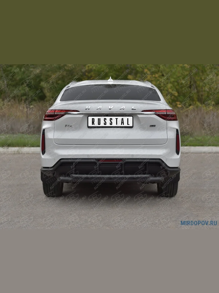 Защита заднего бампера d63*42 SLITKOFF  Haval F7x (2022-2024) (нержавейка окрашенная в черный цвет)  в Воронеже Воронежской области